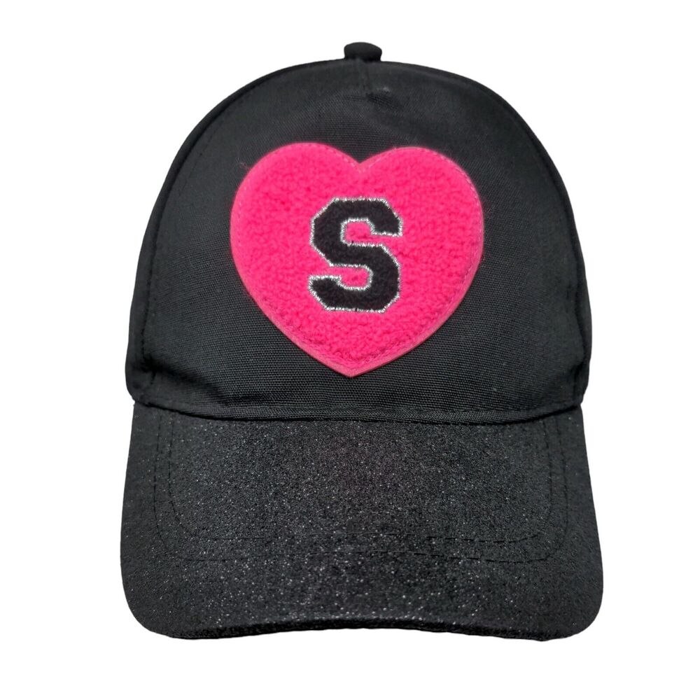 S Initial Strapback Hat Black One Size Adjustable Embroidered Glitter Justice